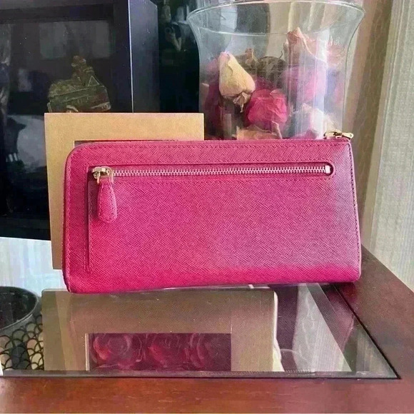 Authentic PRADA Saffiano Leather Half  Zip Long Wallet 8 Cardholder Berry Shade - Picture 6 of 14